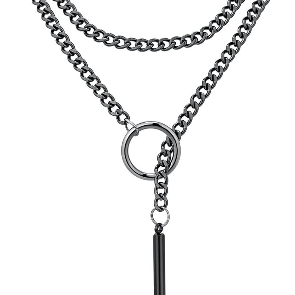 Black Steel Lariat Choker Necklace Set Gothic Dark Academia Jewelry for Women